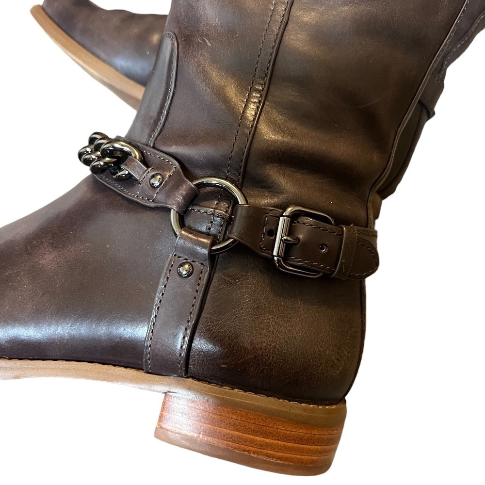 Coach Mabel Leather Western Chain Riding Boots in color Dark Smoke Size 7.5B - Picture 7 of 14